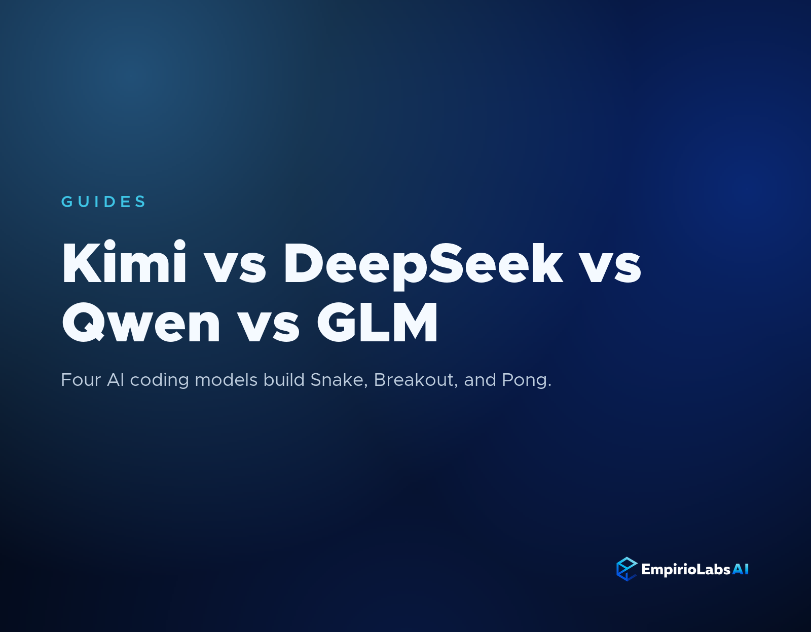 Four way coding test: Kimi K2.7 Code, DeepSeek V4 Pro, Qwen3.7 Max, and GLM 5.2 each rendering a self-playing Breakout game from a single HTML file.