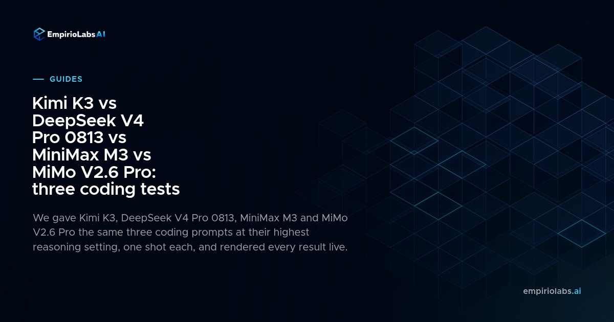 Kimi K3 vs DeepSeek V4 Pro 0813 vs MiniMax M3 vs MiMo V2.6 Pro: three coding tests