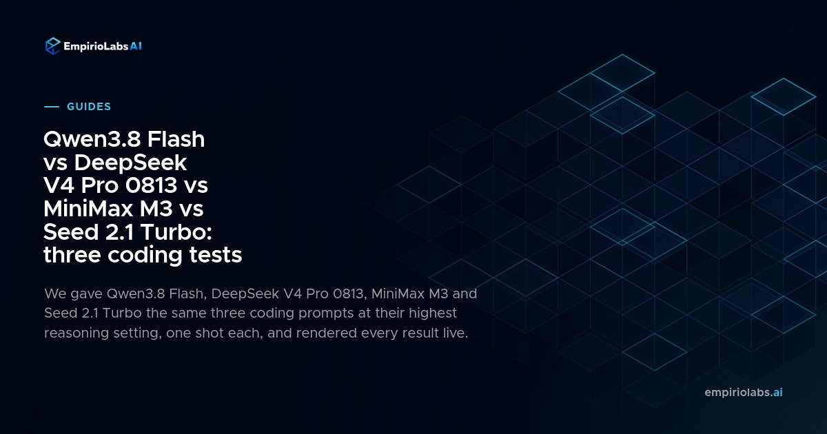 Qwen3.8 Flash vs DeepSeek V4 Pro 0813 vs MiniMax M3 vs Seed 2.1 Turbo: three coding tests